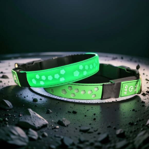 DOGLED Flashing LED Dog Collar Medium Green Fits 15.7-19.7" Neck NEW Pentagon - Picture 7 of 14